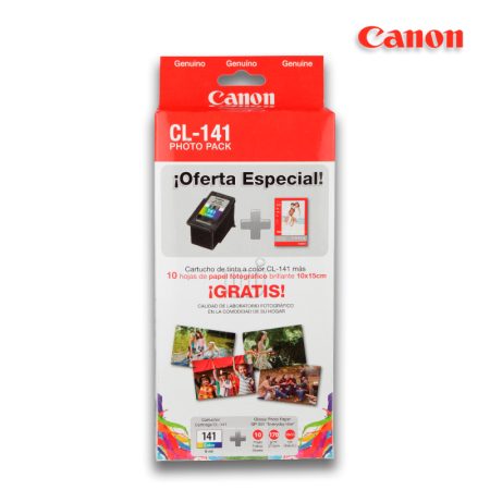 Tinta Canon CL-141 + Papel Foto 4″X6″ Tricolor 180 Pag